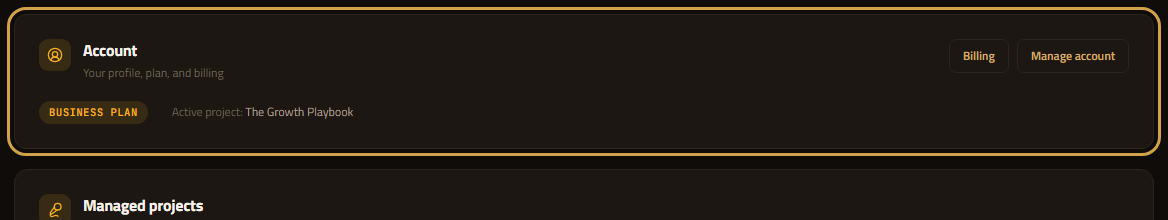Settings account section