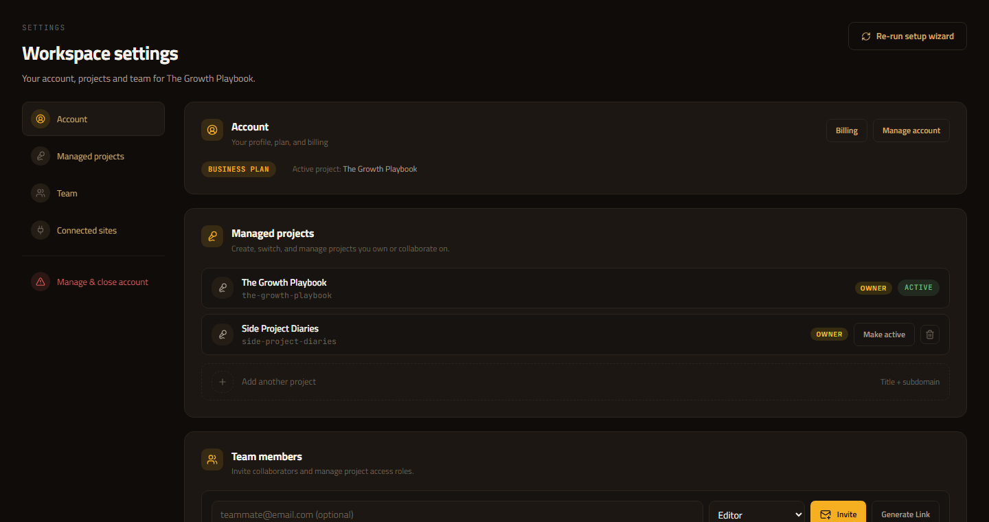 ShowHub settings dashboard