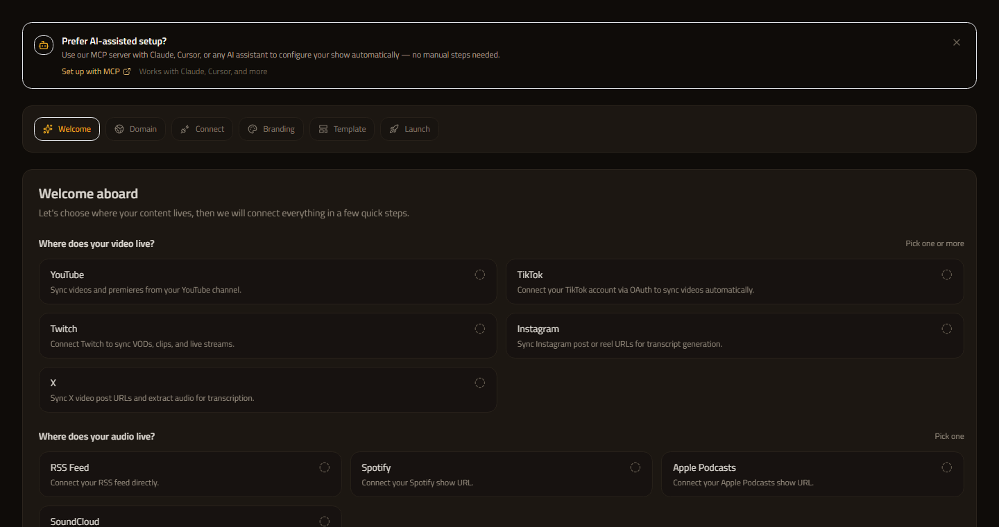 ShowHub setup wizard page
